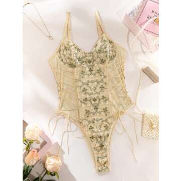 Lilosy Sexy Lace Floral Teddy Babydoll Lingerie for Women