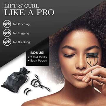 Brilliant Beauty Eyelash Curler with Satin Bag & Refill Pads - Award Winning Eye Lash Curlers for Dr...