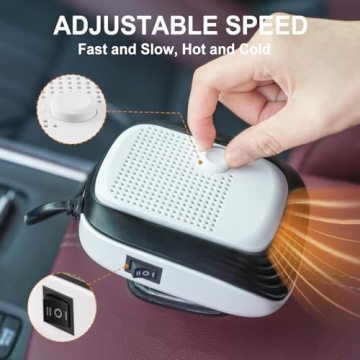 Car Heater, Upgraded Adjustable Speed Car Heater That Plugs Into Cigarette Lighter, HOGUWID Car Defroster 2 in 1 Fast Heating or Cooling Fan，360 Degree Rotary Base Portable Car Heater 12V 120W