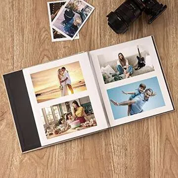 GYKDRSOIE Self Adhesive Photo Album 3x5 4x6 5x7 6x8 8x10 Acid Free Magnetic Pages DIY Scrapbook，Length 11x Width10.6 (lnches) 40 Pages Linen Cover Photo Book with A Metallic Pen (off white)