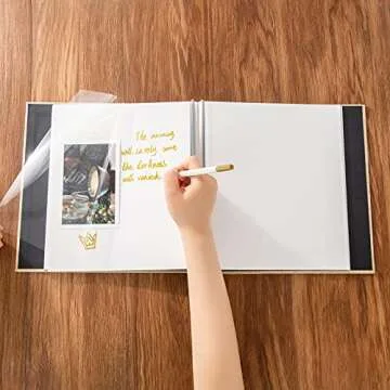 GYKDRSOIE Self Adhesive Photo Album 3x5 4x6 5x7 6x8 8x10 Acid Free Magnetic Pages DIY Scrapbook，Length 11x Width10.6 (lnches) 40 Pages Linen Cover Photo Book with A Metallic Pen (off white)