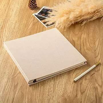 GYKDRSOIE Self Adhesive Photo Album 3x5 4x6 5x7 6x8 8x10 Acid Free Magnetic Pages DIY Scrapbook，Length 11x Width10.6 (lnches) 40 Pages Linen Cover Photo Book with A Metallic Pen (off white)