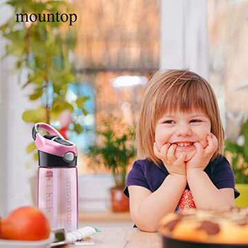 mountop Kids Water Bottle with Silicone Straw and Handle, Easy Use for Girls and Boys, BPA-free Water Bottle for Kids 14oz 400ml