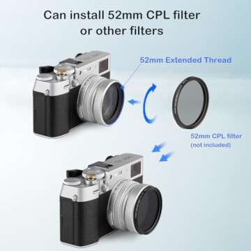 Haoge LUV-X54W Metal Lens Hood with MC UV Protection Multicoated Ultraviolet Lens Filter for Fujifilm X100VI Fuji X100V Camera Silver