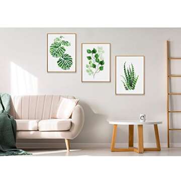 hepix Canvas Wall Art Leaves Wall Paintings Simple Wooden Framed Wall Pictures for Bedroom Bathroom Living Room Home Decorations 17×13