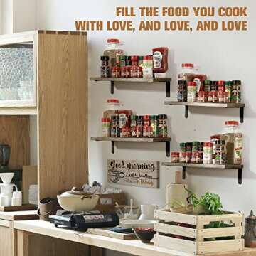 POTRAS Floating Shelves for Bedroom, Rustic Wood Bathroom Shelves for Wall Set of 4, Farmhouse Style Upgraded Wooden Floating Shelf for Wall Décor, Wall Storage, Kitchen, Living Room- Carbonized Brown