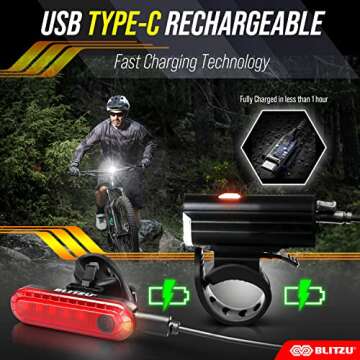 Bike Lights, Rechargeable Bicycle Lights Set Gator 450 High Lumens Super Bright 5+4 Modes USB-C Head...