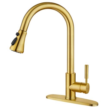 SOKA Gold Kitchen Faucet Pull Out Gold Single Handle Kitchen Sink Faucet with Pull Down Sprayer 3 Ho...