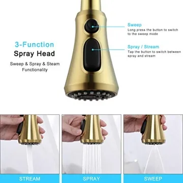 SOKA Gold Kitchen Faucet Pull Out Gold Single Handle Kitchen Sink Faucet with Pull Down Sprayer 3 Hole for RV Utility / Laundry Sink Stainless Steel, brushed gold (SK5002AR)