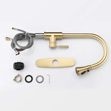 SOKA Gold Kitchen Faucet Pull Out Gold Single Handle Kitchen Sink Faucet with Pull Down Sprayer 3 Hole for RV Utility / Laundry Sink Stainless Steel, brushed gold (SK5002AR)