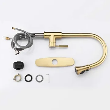 SOKA Gold Kitchen Faucet Pull Out Gold Single Handle Kitchen Sink Faucet with Pull Down Sprayer 3 Hole for RV Utility / Laundry Sink Stainless Steel, brushed gold (SK5002AR)