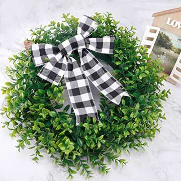 CEWOR 15in Artificial Boxwood Wreath Spring Summertime Wreath Fake Greenery Leaves Wreath for Front Door Wall Window Porch Farmhouse Patio Garden Indoor and Outdoor Decor