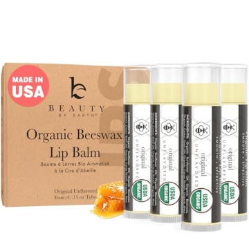 USDA Organic Lip Balm - USA Made with Natural Ingredients, 4 Pack Unflavored Chapstick for Dry Lips,...
