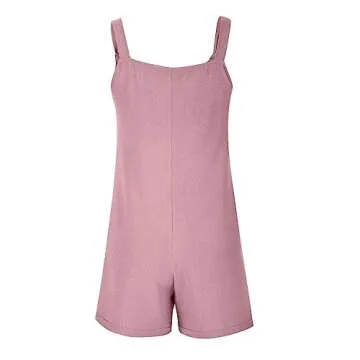 RKSTN Adult Onesie Women's Jumpsuits, Rompers for Women Summer Comfortable Casual Suspender Shorts Solid Color Overalls with Pockets Pants 2024 Playsuit Womens Jumpsuits Casual Pink X-Large