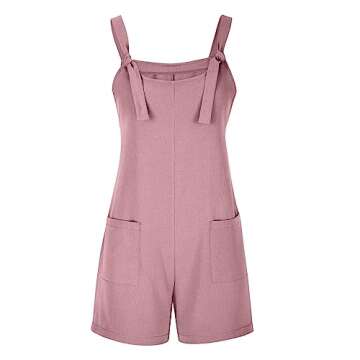 RKSTN Adult Onesie Women's Jumpsuits, Rompers for Women Summer Comfortable Casual Suspender Shorts Solid Color Overalls with Pockets Pants 2024 Playsuit Womens Jumpsuits Casual Pink X-Large