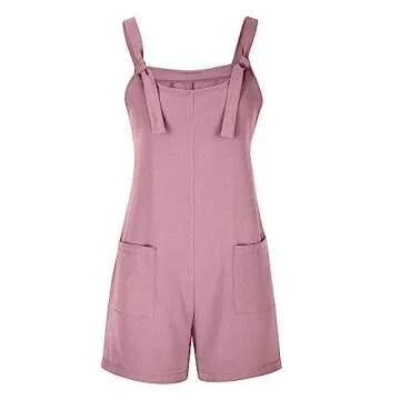 RKSTN Adult Onesie Women's Jumpsuits, Rompers for Women Summer Comfortable Casual Suspender Shorts Solid Color Overalls with Pockets Pants 2024 Playsuit Womens Jumpsuits Casual Pink X-Large
