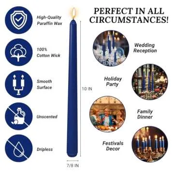 Elegant 10 Inch Navy-Blue Taper Candles for Every Occasion