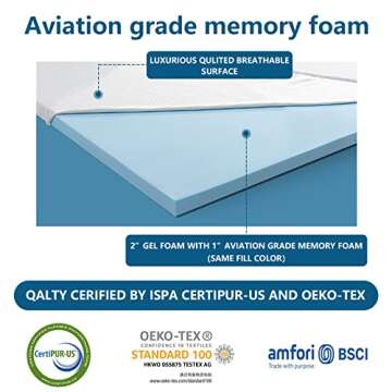 ORTHOMTEX Cooling Gel Memory Foam Mattress Topper 3 Inch