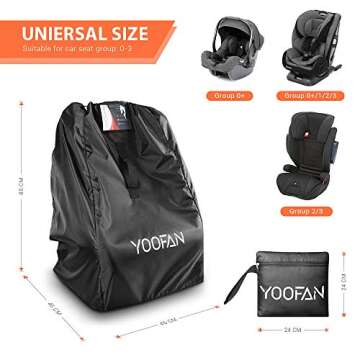 YOOFAN Car Seat Travel Bag, Waterproof Carseat Gate Check Backpack for Air Travel with Adjustable Padded Straps, Front Strap, Luggage ID Window for Car Seat, Stroller, Booster (46x46x85cm)