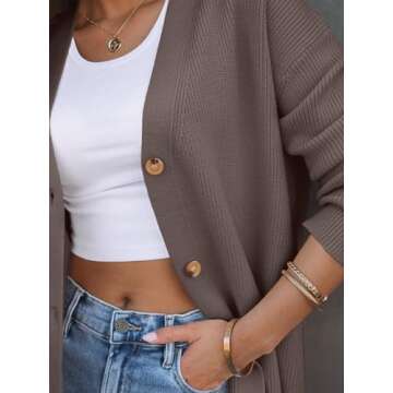 LILLUSORY Women Oversized Cardigan Sweater Fall Outfits Cloth Fashion V Neck Knit Button Front Casual Trendy Tops Nutmeg Small
