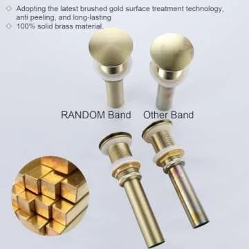 RANDOM Brushed Gold Sink Drain Stopper Without Overflow Bathroom Pop Up Drain Faucet Assembly Stopper for Vessel Vanity Sink Solid Brass RD83001BG.