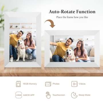 AEEZO 10.1 Inch WiFi Digital Picture Frame, IPS Touch Screen Smart Cloud Photo Frame with 16GB Storage, Auto-Rotate Easy Setup to Share Photos or Videos via AiMOR APP, Wall Mountable White