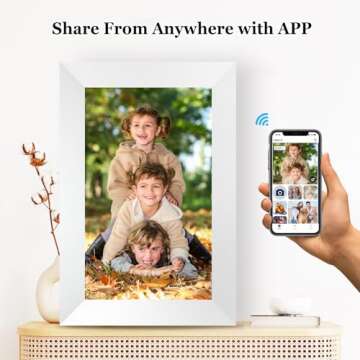 AEEZO 10.1 Inch WiFi Digital Picture Frame, IPS Touch Screen Smart Cloud Photo Frame with 16GB Storage, Auto-Rotate Easy Setup to Share Photos or Videos via AiMOR APP, Wall Mountable White