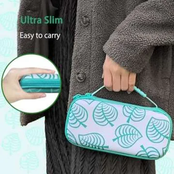 TIKOdirect Carrying Case for Switch lite, Shockproof Portable Travel Bag with Glitter Galaxy cover, Screen Protectors and Cute Leaf Thumb Grips Caps, Animal Crossing Green