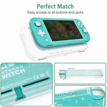 TIKOdirect Carrying Case for Switch lite, Shockproof Portable Travel Bag with Glitter Galaxy cover, Screen Protectors and Cute Leaf Thumb Grips Caps, Animal Crossing Green