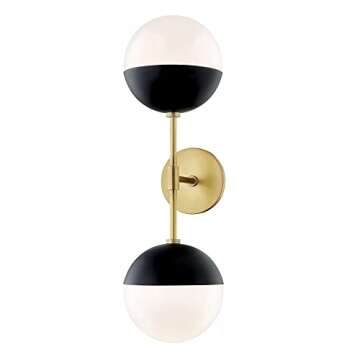 MITZI HUDSON VALLEY LIGHTING H344102A-AGB/BK Renee Wall/Sconces, 2-light, 60W, Aged Brass/Black Finish, Opal Glossy Glass (6.75''W x 22''H)