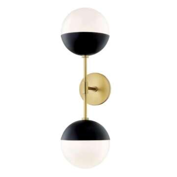 MITZI HUDSON VALLEY LIGHTING H344102A-AGB/BK Renee Wall/Sconces, 2-light, 60W, Aged Brass/Black Finish, Opal Glossy Glass (6.75''W x 22''H)