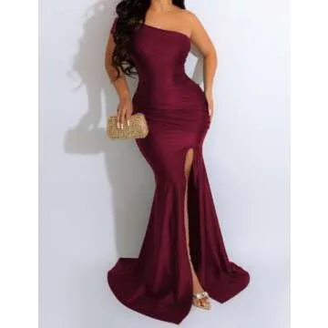A ADILACA Formal Maxi Dresses for Women Evening Party, Formal Short Sleeve Maxi Dress for Women Wedding Guest, Off The Shoulder Bodycon Maxi Dress for Women (Dark Red, XL)