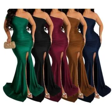 A ADILACA Formal Maxi Dresses for Women Evening Party, Formal Short Sleeve Maxi Dress for Women Wedding Guest, Off The Shoulder Bodycon Maxi Dress for Women (Dark Red, XL)