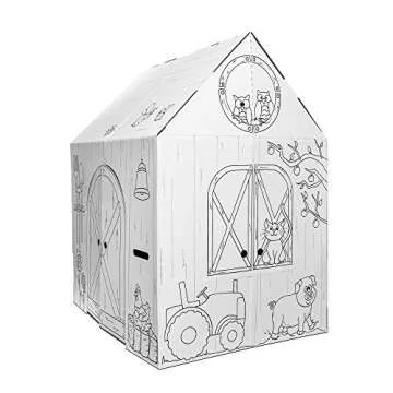 Easy Playhouse Barn - Kids Art & Craft for Indoor & Outdoor Fun, Color Favorite Farm Animals – Decorate & Personalize The Cardboard Fort, 32" X 26. 5" X 40. 5" - Made in USA, Age 3+