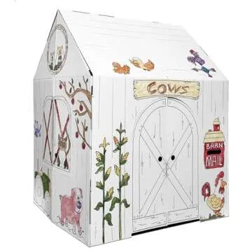 Easy Playhouse Barn - Kids Art & Craft for Indoor & Outdoor Fun, Color Favorite Farm Animals – Decorate & Personalize The Cardboard Fort, 32" X 26. 5" X 40. 5" - Made in USA, Age 3+