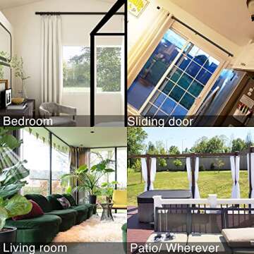 Extra Long Black Curtain Rod 120-170 Heavy Curtain, 1 inch Heavy Duty Long Curtain Rods for Windows with Adjustable Brackets, Easy Instal Simple Outdoor Window Curtain Rods for Patio Living Room