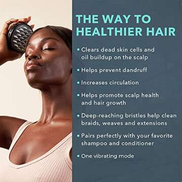 Vitagoods Scalp Massaging Shampoo Brush - Handheld Vibrating Massager, Water-Resistant Device - Black