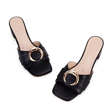 Womens Low Heel Mules Sandals - Chunky Slide Shoes for Casual Styles