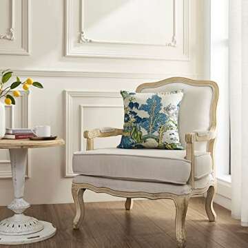 BLESFEST Pack of 2, Chinoiserie Pillow Cover 20 x 20 Inch Asian Scenic Blue and Green Throw Pillow Covers Linen Farmhouse Tree Leaves Pillow Case Cushion Covers for Sofa Couch Living Room