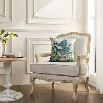 BLESFEST Pack of 2, Chinoiserie Pillow Cover 20 x 20 Inch Asian Scenic Blue and Green Throw Pillow Covers Linen Farmhouse Tree Leaves Pillow Case Cushion Covers for Sofa Couch Living Room