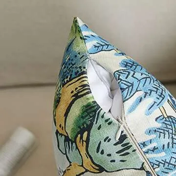 BLESFEST Pack of 2, Chinoiserie Pillow Cover 20 x 20 Inch Asian Scenic Blue and Green Throw Pillow Covers Linen Farmhouse Tree Leaves Pillow Case Cushion Covers for Sofa Couch Living Room