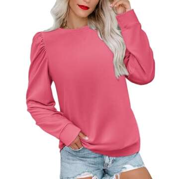 Zeagoo Womens Tops Puff Long Sleeve Shirts 2024 Fall Winter Casual Crew Neck Pullover Blouse Lightwe...