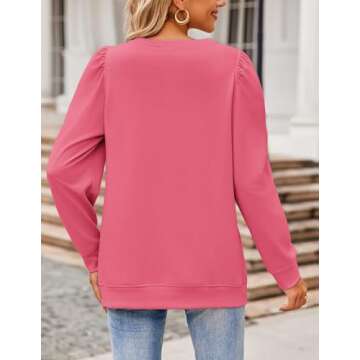 Zeagoo Womens Tops Puff Long Sleeve Shirts 2024 Fall Winter Casual Crew Neck Pullover Blouse Lightweight Soft Tunics, Rose Red, Large