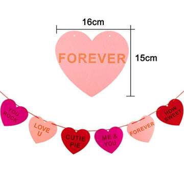 Whaline Valentine's Day Felt Heart Garland Banner for Indoor Outdoor Wedding Engagement Anniversary ...