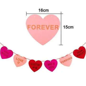 Whaline Valentine's Day Felt Heart Garland Banner - Perfect for Weddings, Engagements & Parties