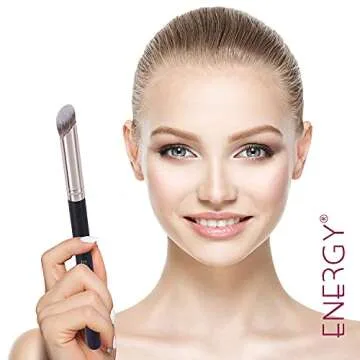 ENERGY Angled Flat Concealer Brush Under Eye Concealer Nose Contour Brush for Bronzer Liquid Foundation Cream Cosmetic Press Powder Concealer Palette Blending Buffing Stippling Brush Small 370S