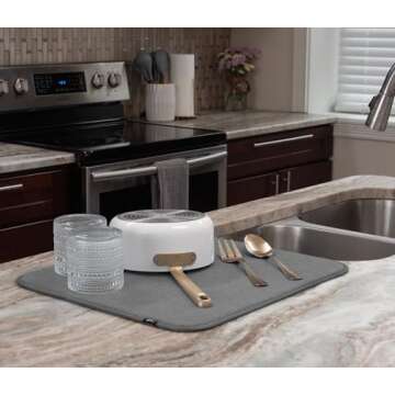 S&T INC. Dish Drying Mat, Highly Absorbent Microfiber Kitchen Counter Mat, Dish Drying Pad for Dishes, Utensils, Pots and Pans, Large 16" x 18", Grey