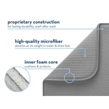 S&T INC. Dish Drying Mat, Highly Absorbent Microfiber Kitchen Counter Mat, Dish Drying Pad for Dishes, Utensils, Pots and Pans, Large 16" x 18", Grey