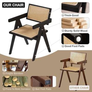 comfy to go Rattan Dining Chairs Set of 2, Kitchen Chairs Cane for Dining Room, Black