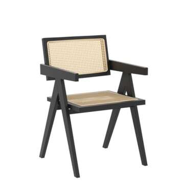 comfy to go Rattan Dining Chairs Set of 2, Kitchen Chairs Cane for Dining Room, Black